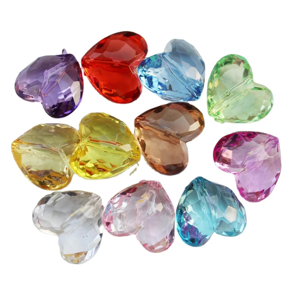 Hot Popular 500g/bag Acrylic  Heart Beads Faceted Transparent  Loose Spacer Beads Charms Jewelry Making Findings