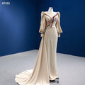 Jancember RSM67432 Gorgeous Champagne Soft Satin Long Sleeve Modest Evening Mermaid Dress With Tail