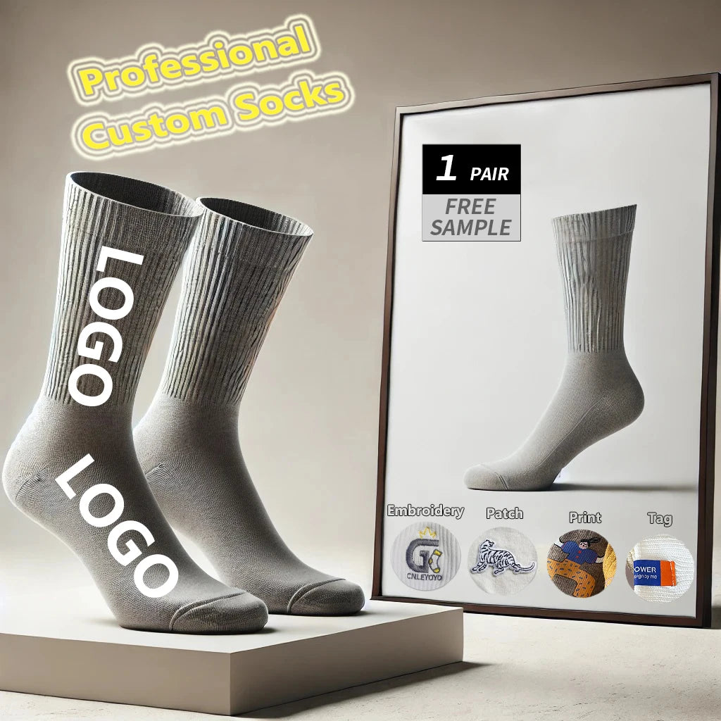 OEM High Quality Customised Socks Cotton Crew Quarter Men Embroidered Print Custom Socks Logo Calcetines Personalizados