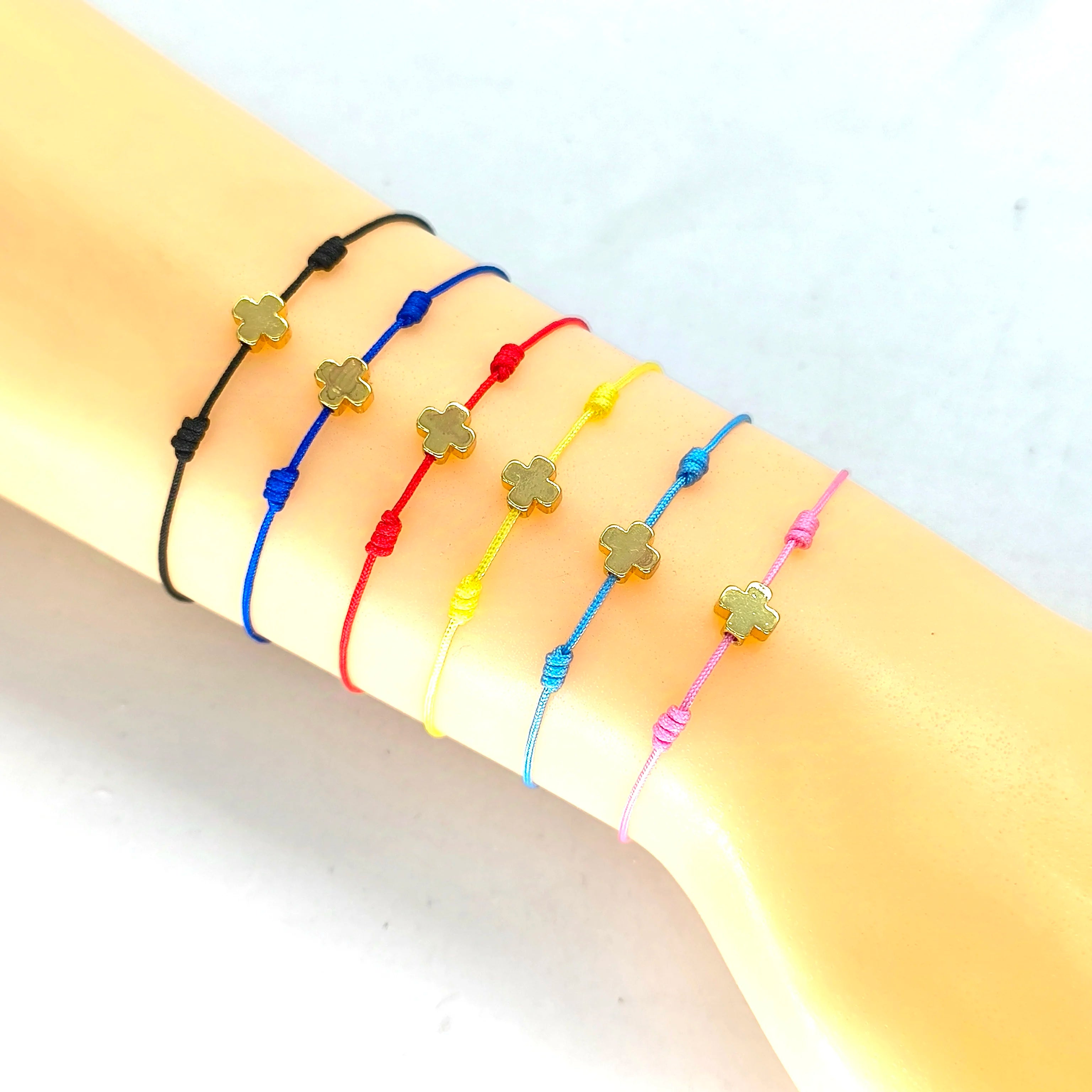 LC20241103 Wholesale Fashion Custom Women Men Adjustable Macrame Woven Cord Rope String Stainless Steel Cross Charm Bracelet