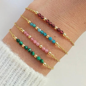 Dainty 3mm Natural Faceted Stone Bracelet 18K Gold Tourmaline Crystal Birthstone Beaded Bracelet for Women