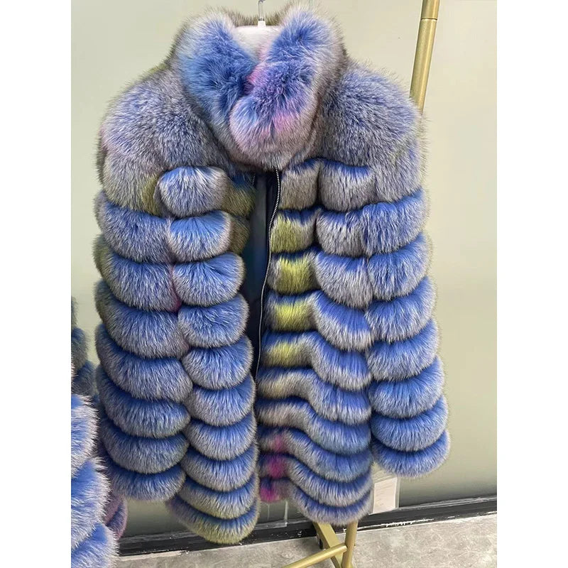 Custom Wholesale Colorful Real Fox Fur Long Jacket Women Luxury Genuine Fluffy Fur Coats for Ladies Winter