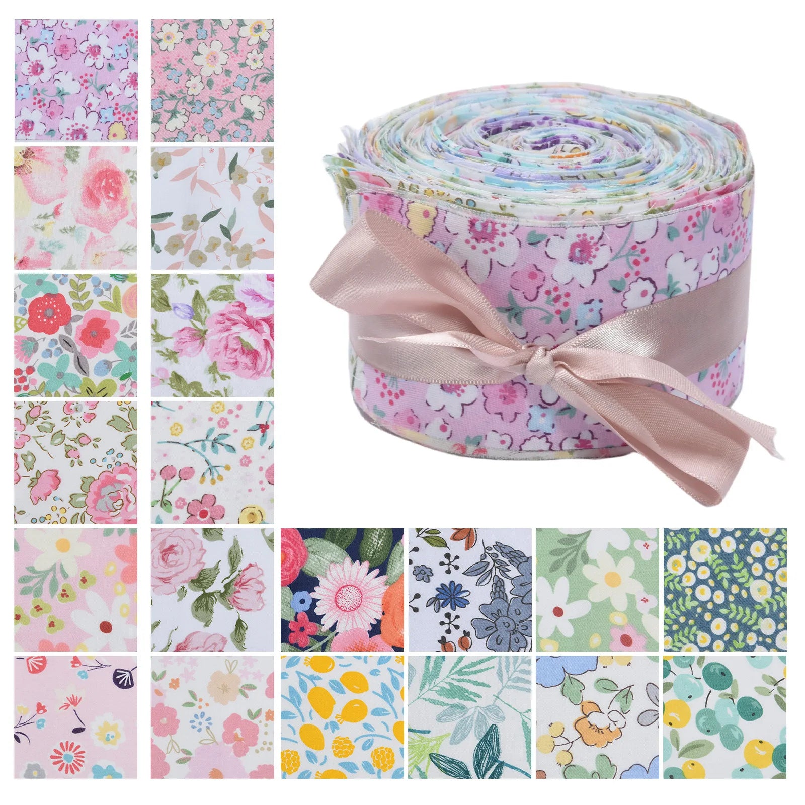 20PCS Assorted Jelly Roll Fabric Cotton Strips Bundles Quilters Patchwork Sewing Accessory for DIY Art & Craft