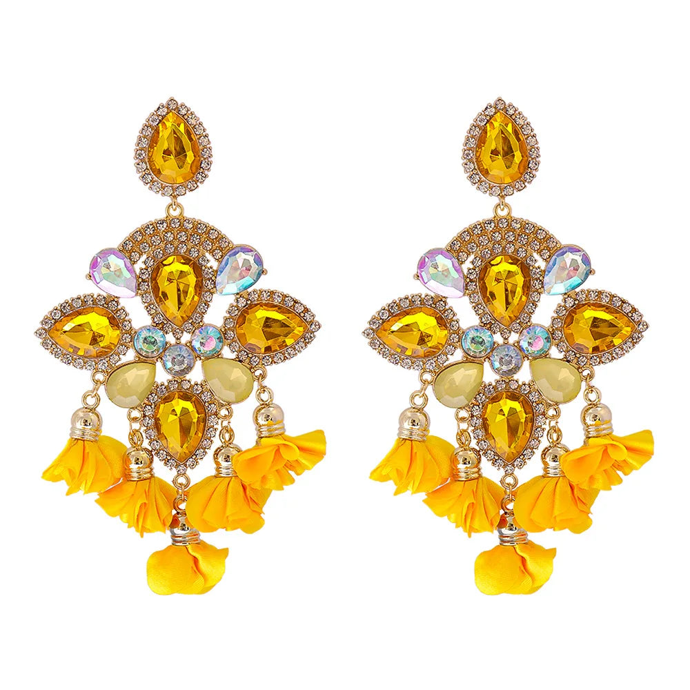 New Bohemian Color Diamond Black Flower Earrings Europe and America Personalized Crystal Rhinestone Jewelry Wholesale