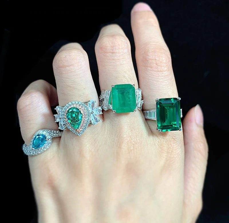 Customized S925 Sterling Silver 8A Cubic Zircon Bride Promise Ring Set Engagement Wedding Diamond Rings Emerald Jewelry Women
