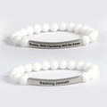 Mother Days Gift Customized Natural Stone Elastic Bracelet Gemstone Beaded Engraved Letter Bar Jewelry Bracelet