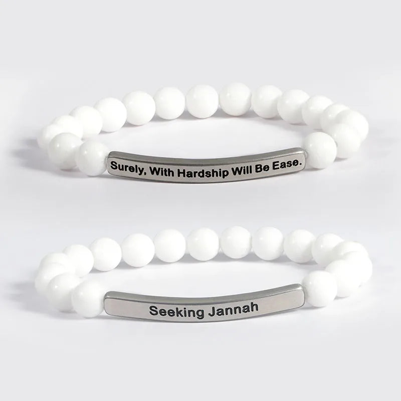 Mother Days Gift Customized Natural Stone Elastic Bracelet Gemstone Beaded Engraved Letter Bar Jewelry Bracelet
