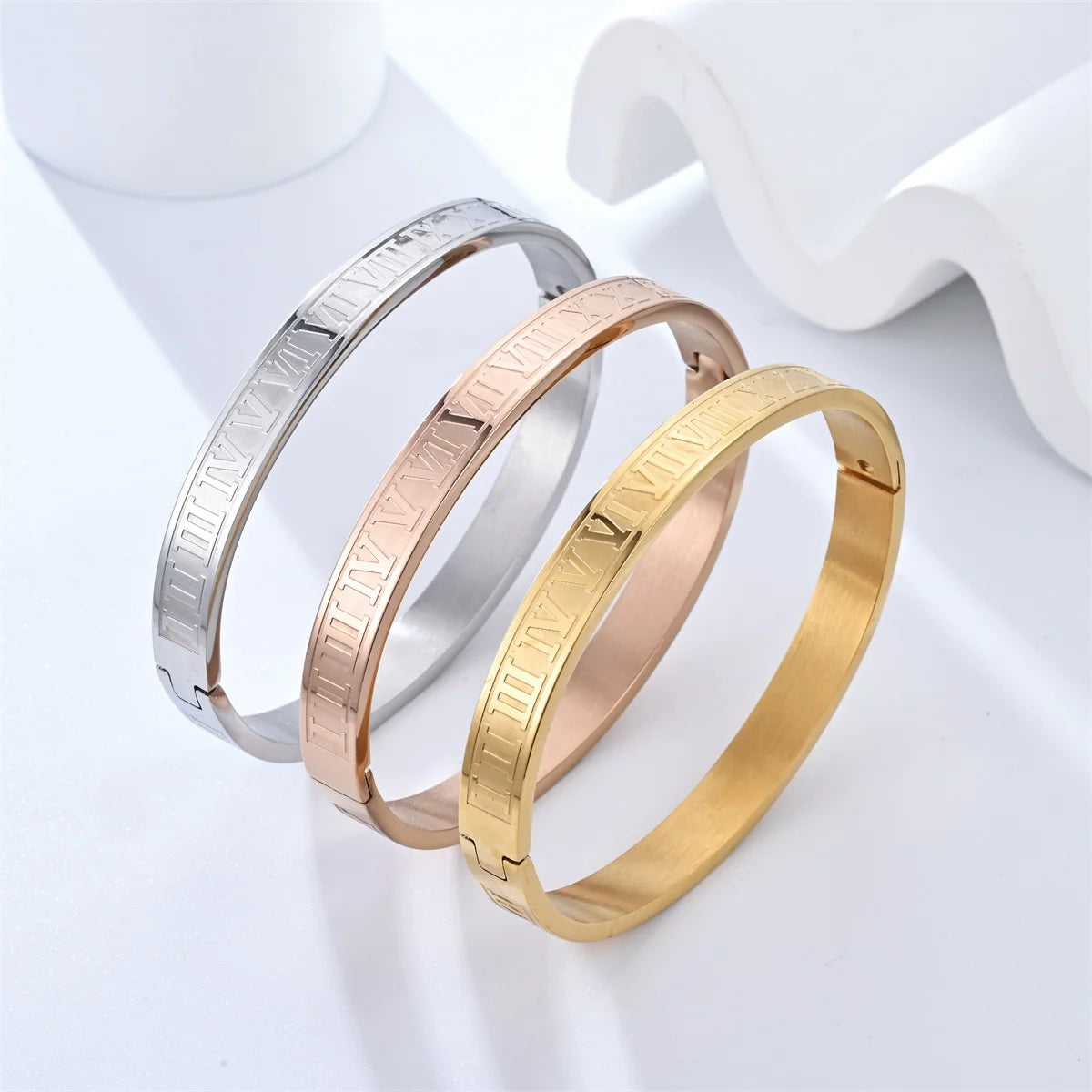 Dingchao Custom Engraved Stainless Steel Roman Numeral Bangles for Men Fashion Jewelry Bracelet