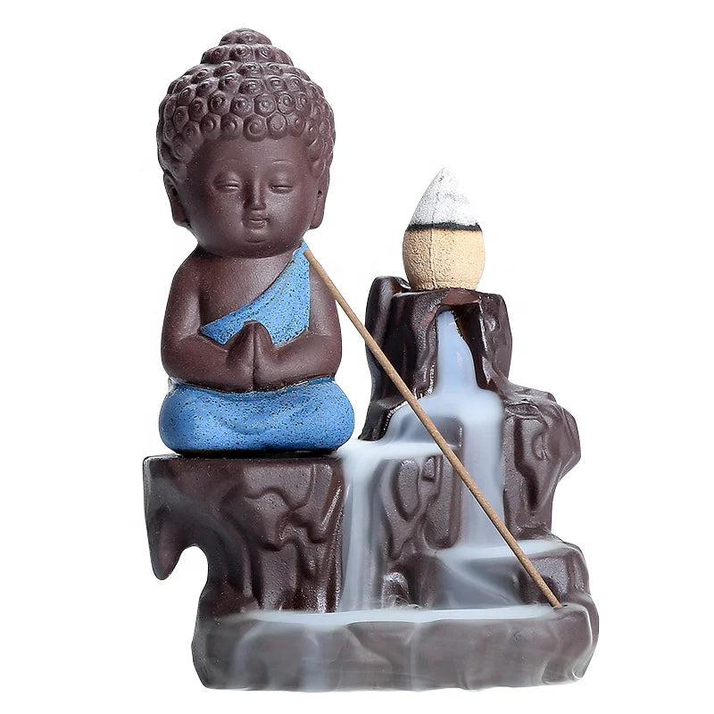 8*7.2*11.6cm Cheap Porcelain Waterfall Holder Stick Brown Aromatherapy Buddha Ceramic Smoke Backflow Incense Burner Censer