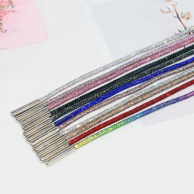 12 Colors Quality 3mm Nylon Rhinestone Shoe Laces Diamond round 80-160cm Shiny Rope Shoelaces