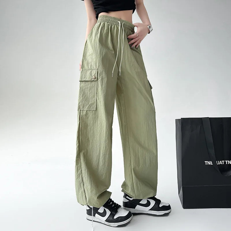 Quick Drying Breathable Cargo Pants for Women Spring Summer High Waisted Flat Front Loose Straight Leg Casual Two One Wide Leg