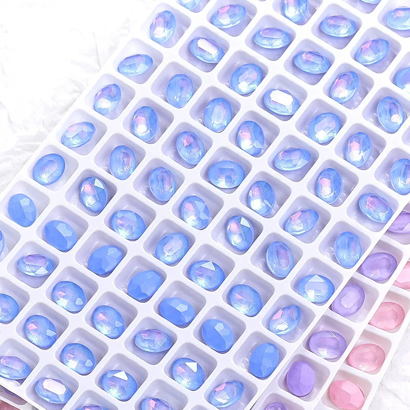 Aurora Mocha 3D Pointback 16 Facets Loose Rhinestone Oval Shape Crystal Glass for Nail Accessories and Jewelry Making