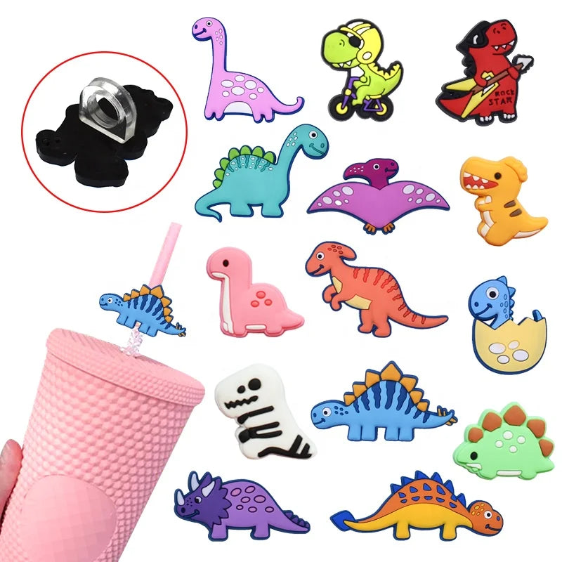 Pterosaur Brontosaurus Dinosaur Pvc Straw Cover Toppers Cute Dinosaur Straw Buddy Charms Toppers