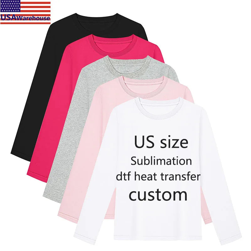 Dtf Heat Transfer Blank T-shirt for Sublimation Printing Bulk Plain Tshirt Wholesale Designer Customize Print Tshirt Long Sleeve