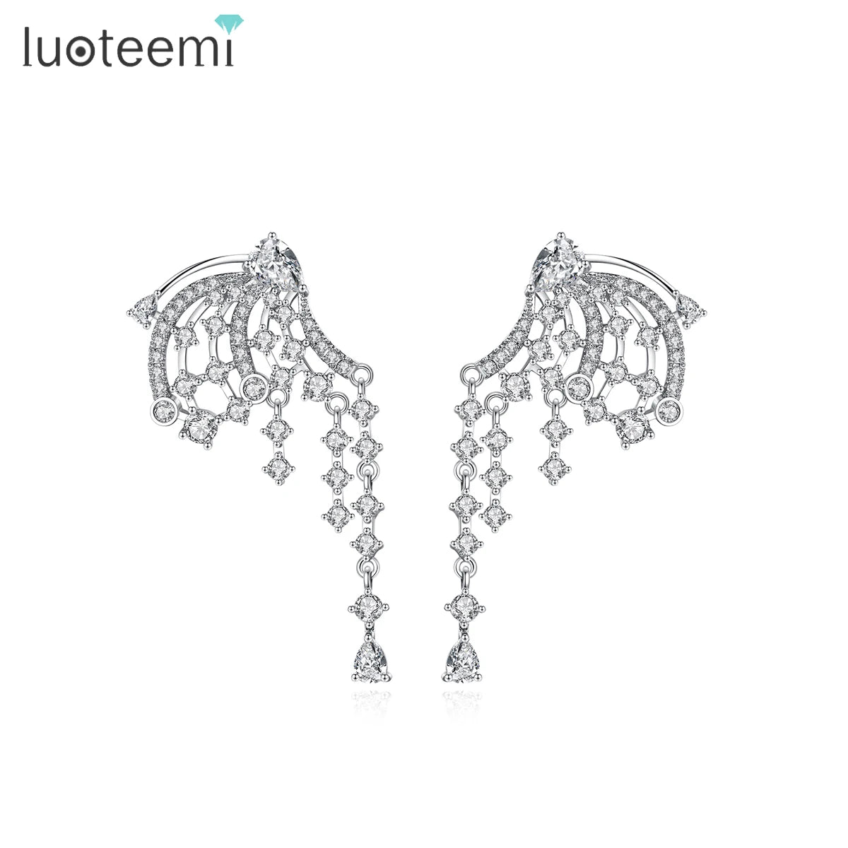 LUOTEEMI Tassel Fringe Drop Charm Jewellery Wedding Bohemian Zircon Bling Large Fashion Jewelry Earrings
