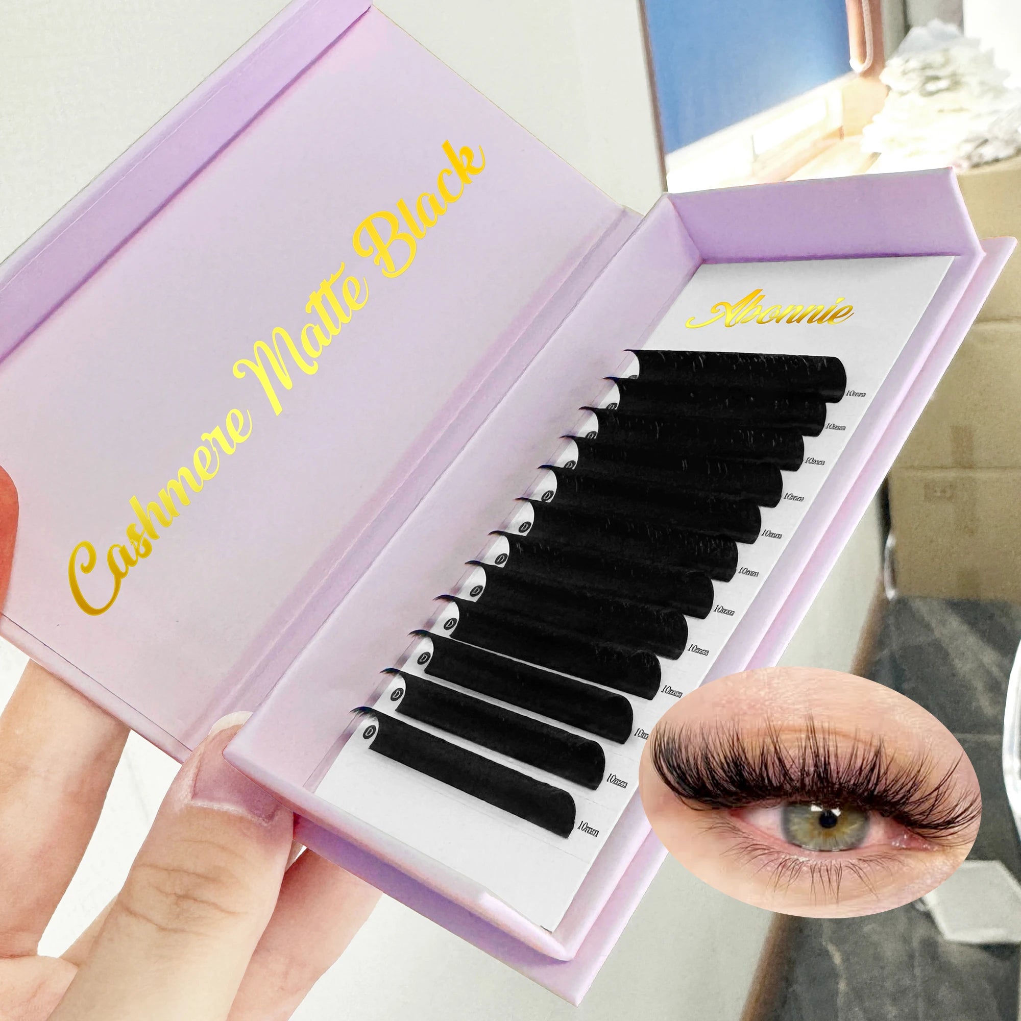 Abonnie Lash Wholesale Custom logo Individual Eyelash Extensions Cashmere Lash Extension Supplies Matte Black Velvet Lash Trays