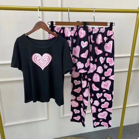 SFY-YH0005 New Arrivals Casual Short Sleeve Shorts and Pants VS Printed Three Piece Set Women's Home Furnishing