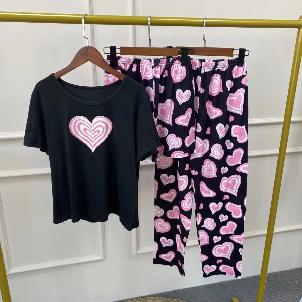 SFY-YH0005 New Arrivals Casual Short Sleeve Shorts and Pants VS Printed Three Piece Set Women's Home Furnishing