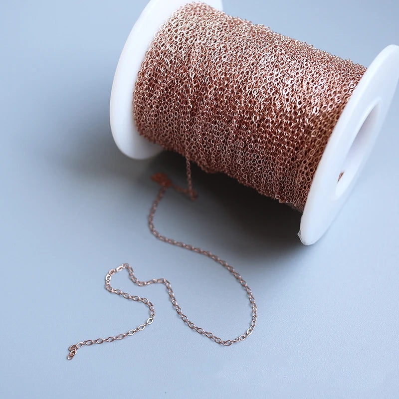 No Tarnish Rose Gold Filled Flat Cable Chain Bulk 1.3mm for DIY Jewelry Making Bracelet