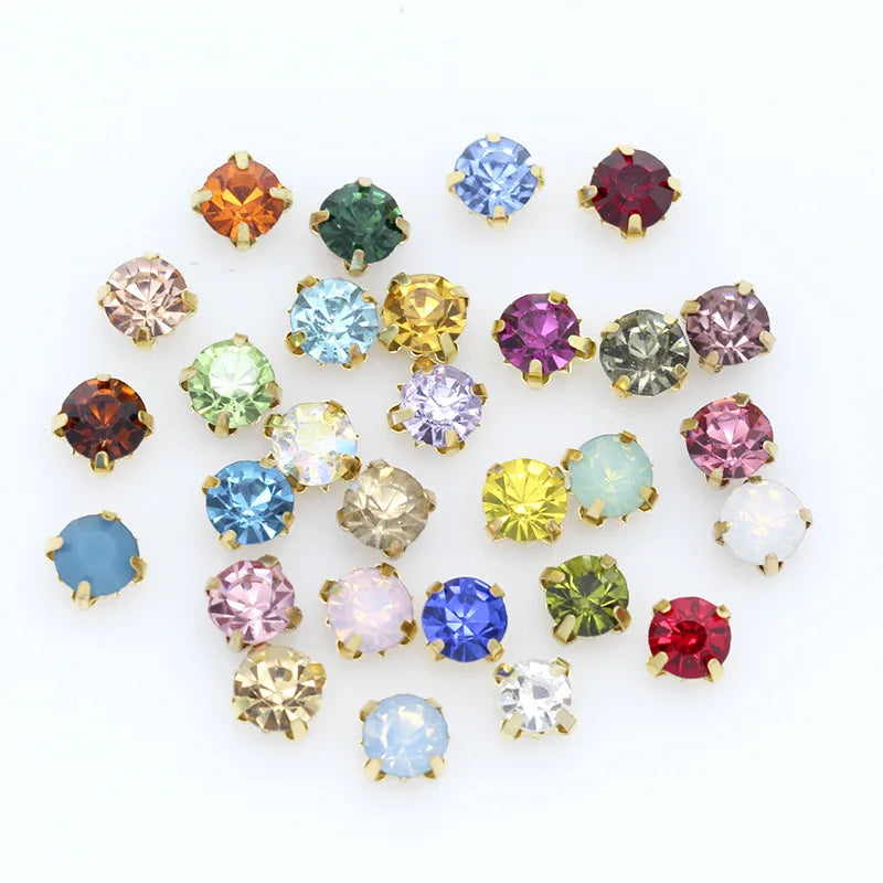 Prong Sew on Crystals Rhinestones in Gold Wholesale Round Colorful Glass With Plated Flatback 12 Opp Bag Colors 2 Bags Excellent
