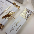 Elegance Scroll Custom Invitations White and Gold Foil Handmade Scroll Invitation Cards With Paper Box