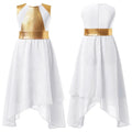 6-16 Years Kids Girls Sleeveless Round Neckline Zipper Closure Back Shiny Bronzing Cloth Patchwork Irregular Hem Dance Dress