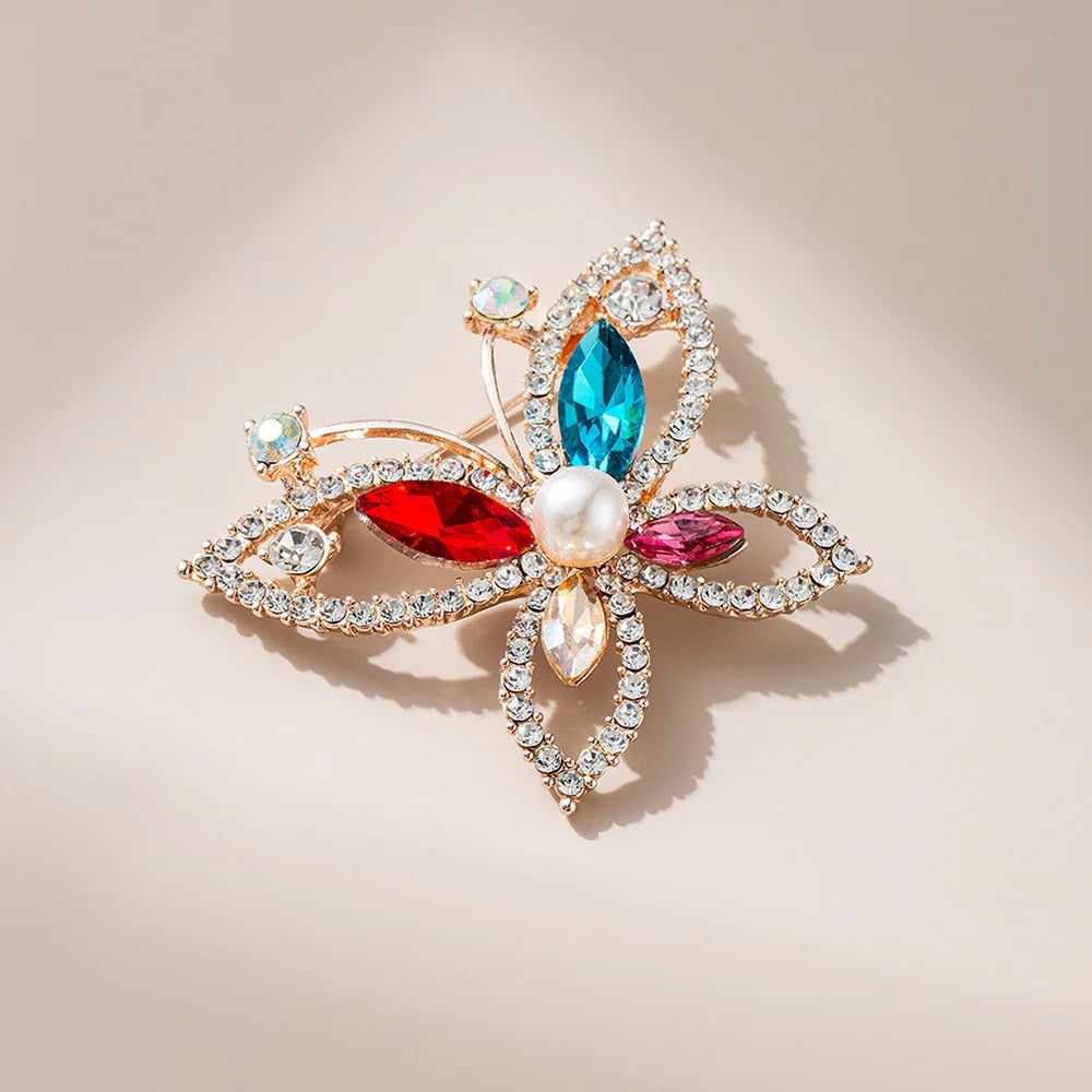 Wholesale Blue Red Crystal Butterfly Brooches Pin Rhinestone Phoenix Lapel Pin Christmas Gifts for Mother Wife