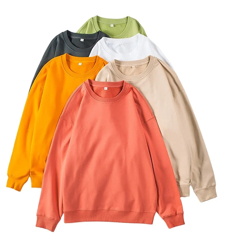 YKH 330GSM  High Quality Terry  Crewneck Sweatshirt Custom Logo Sweatshirts Cotton Fabric Wholesale Unisex Crew Sweatshirts