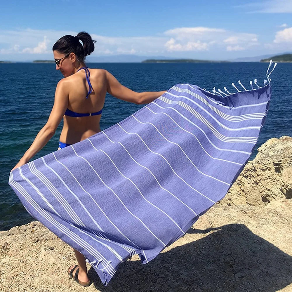 Large Size 100% Cotton Turkish Beach Towel Quick-Dry Oversized Sand Free Proof Blanket Soft Pool Towel Lightweight Bath Towel