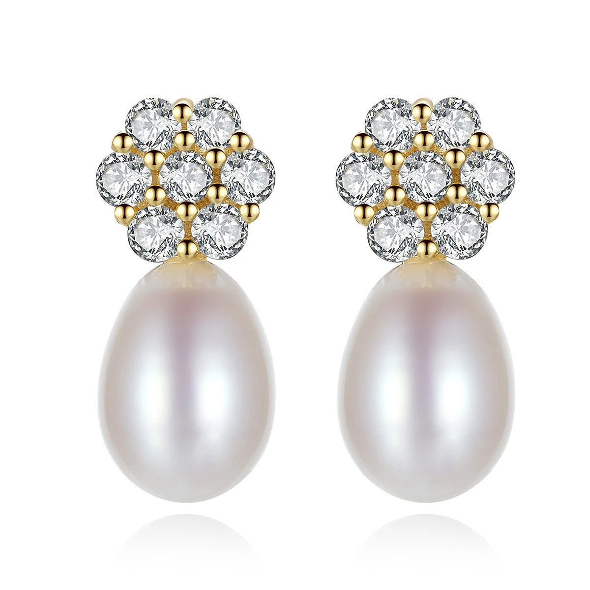 Daidan Elegant Earrings Women Pearl Earrings Sterling Silver Cz Flower Dainty Sterling Silver Flower Stud Earrings