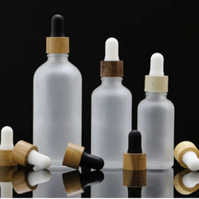 Empty Cosmetic Frost Glass Dropper Bottle Bamboo Essential Oil 15ml 30ml 50ml 100ml Dropper Bottles White Porcelain Bottle