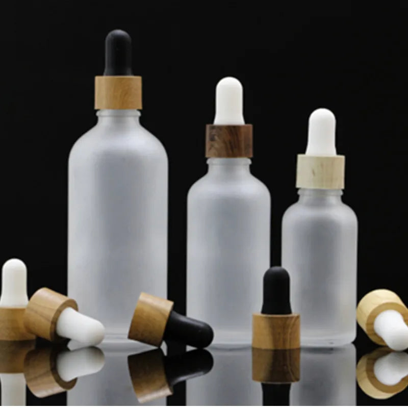Empty Cosmetic Frost Glass Dropper Bottle Bamboo Essential Oil 15ml 30ml 50ml 100ml Dropper Bottles White Porcelain Bottle