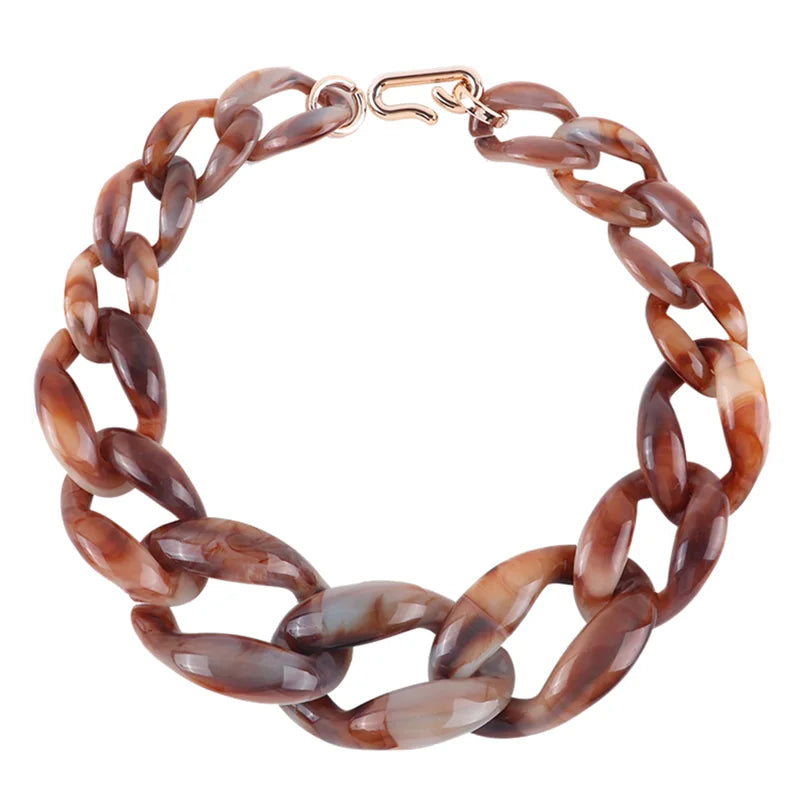 Bohemia Style Tortoiseshell Big Necklace Vintage Colour Mixture Long Link Chain Acrylic Resin Necklace Party Jewelry Choker 2023