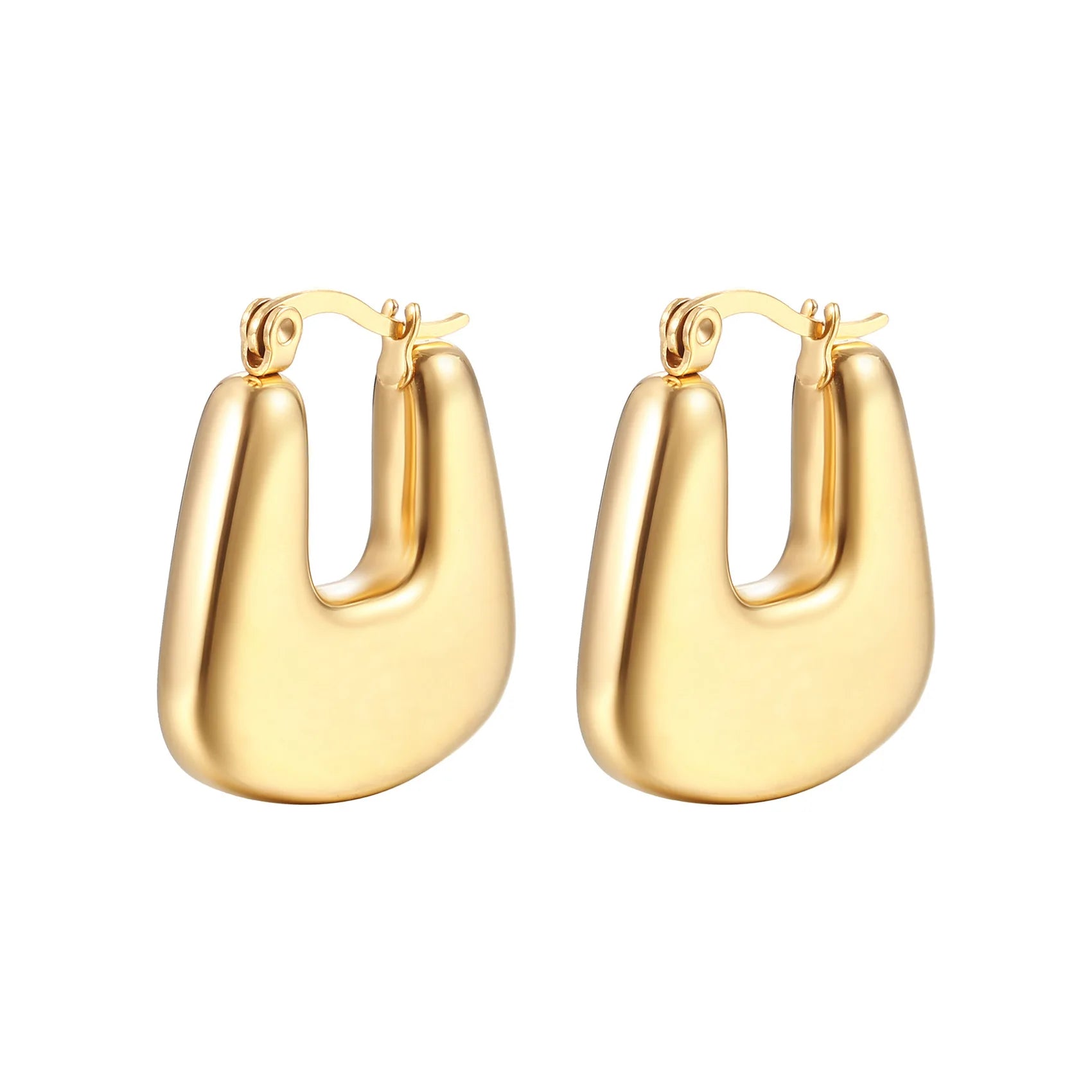18K Gold Plated Stainless Steel Titanium Steel Geometric Square Big U Shape Hoop Earrings for Women