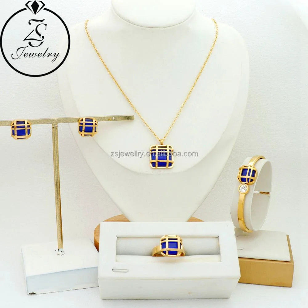 Titanium Steel Jewelry Stainless Steel Gold Plated Women'S Pure Stone Purple Luxury Fashion Girl Gift Sets