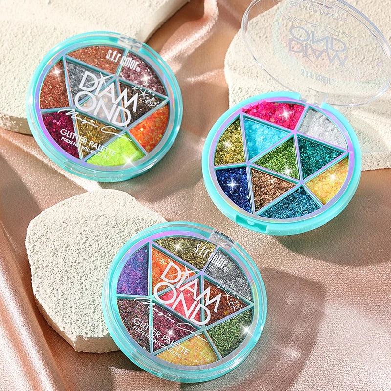 High Pigmented Waterproof 10 Colors Glitter Eyeshadow Palette - Long Lasting Shimmer Makeup for Party Daily Use