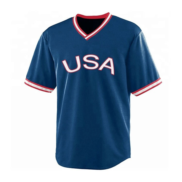 Wholesale Fashion Polyester Summer Custom logo Sports Wear V-neck Men's t Shirt Baseball Jersey