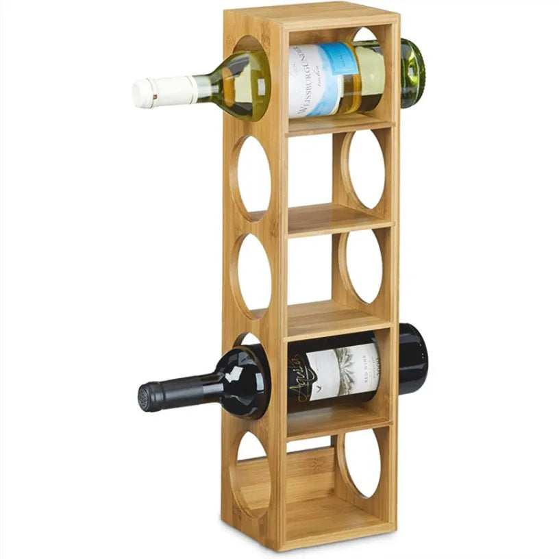 Durable and High Quality Bamboo Stackable 5-bottle Bottle Storage Containers Storage Floor Stand Wine Rack