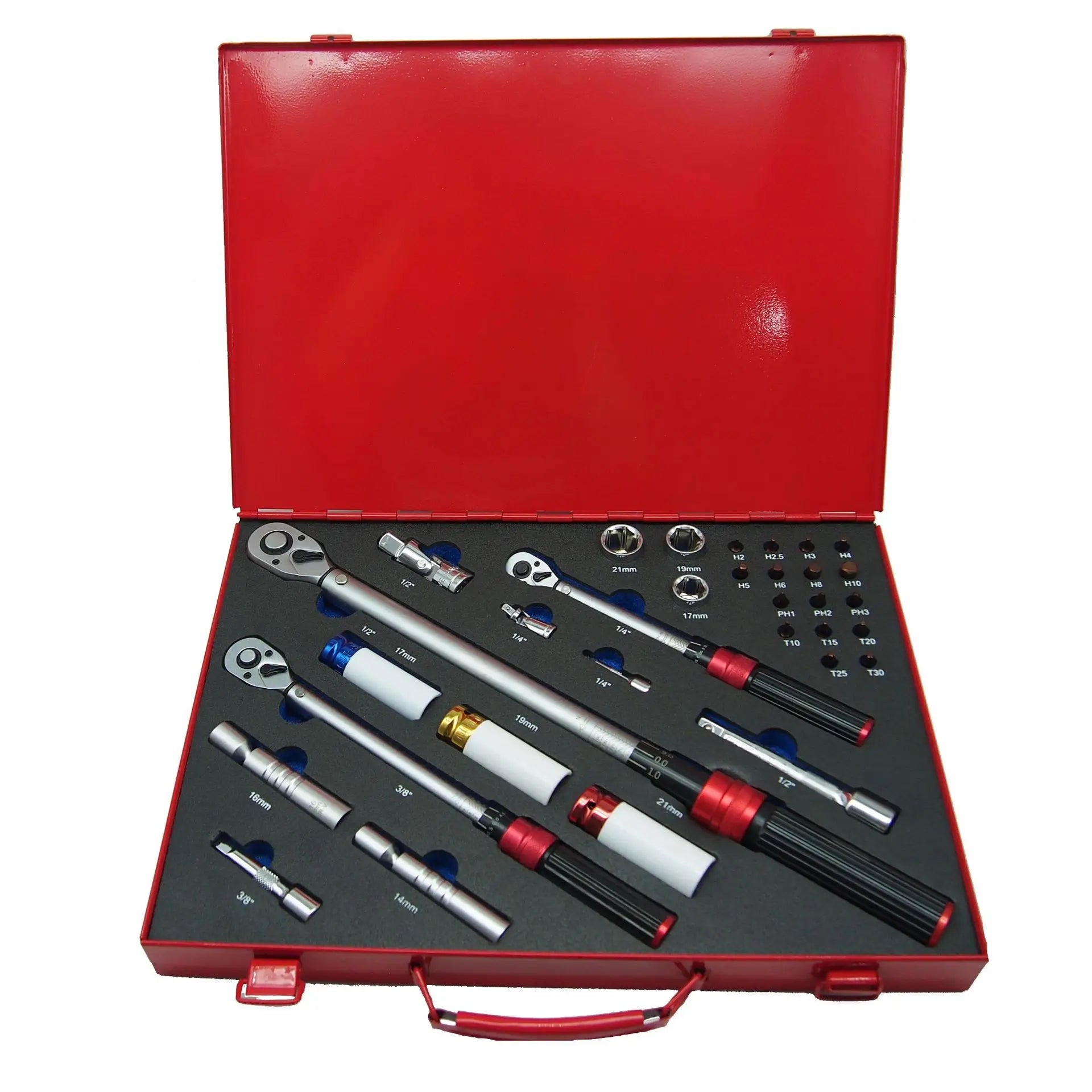 33PCS 1/4 3/8 1/2 Inch Drive Torque Wrench Set with Hex Torx Sockets Spark Plug Socket Adapters for Car Maintenance