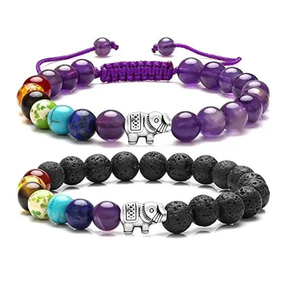 7 Chakra Bead Elephant Gifts Distance Couples Lava Rock Stone Healing Crystals Yoga Anxiety Bracelet for Women Men