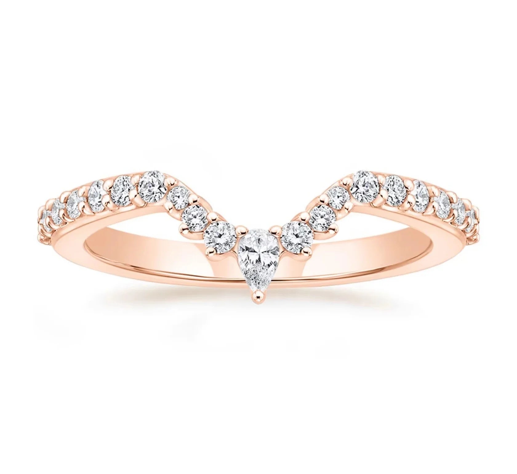 OAHLAN Trendy Geometric V Shape Cubic Zirconia Half Stacking Eternity Copper Ring for Women Engagement Ring Wedding