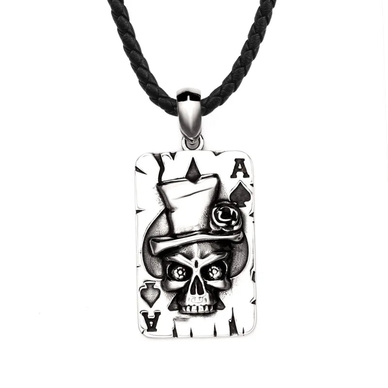 SS8-481P Steel Soldier Stainless Steel Spades Skull Pendant Chain Necklace Men Jewelry