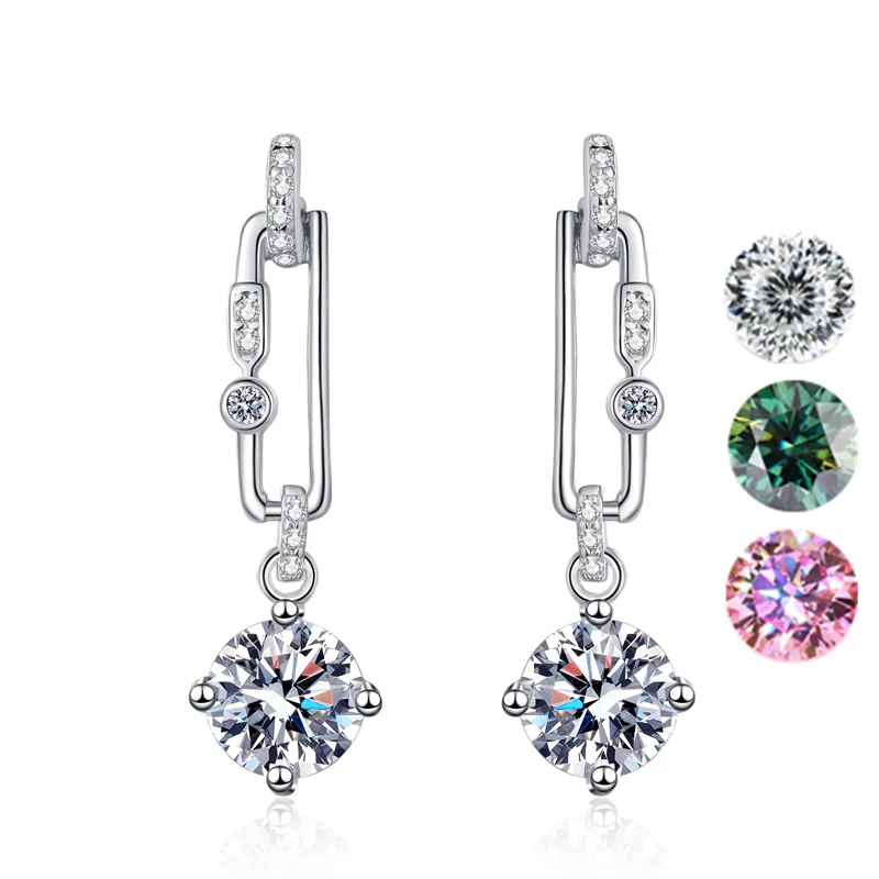 Moissanite 1-2 Carat Paper Clip Earrings High Quality 925 Sterling Silver Women Stud Earrings Wedding Jewelry GRA Certified