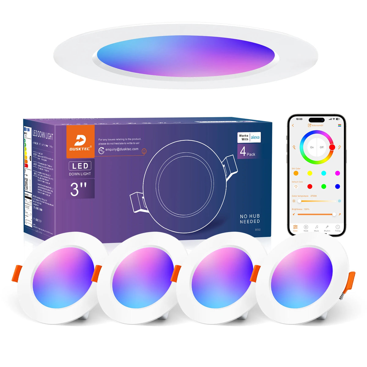 DUSKTEC 3 Inch 4 Inch 7W 10W Recessed Ceiling Rgbw Rgb Led Down Lights Smart LED Downlights