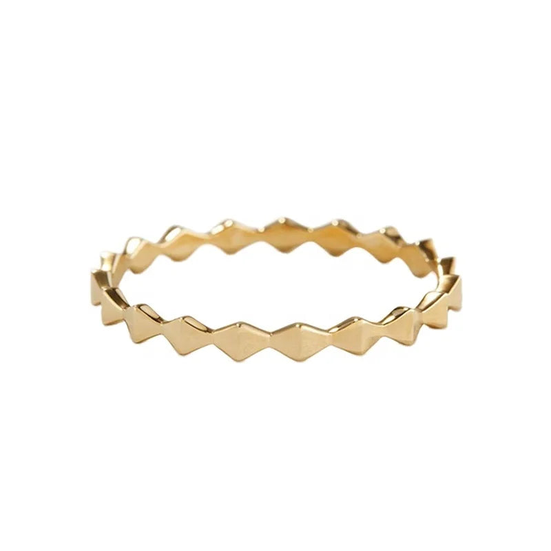 Minimalist S925 Sterling Silver 18k Gold Plated Wave square Geometric Close Rings Jewelry