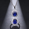 2022 New Arrival Wedding Jewelry Luxury Diamond Ring Necklace Jewelry Elegant Blue Zircon Bridal Jewelry Set for Women Girls