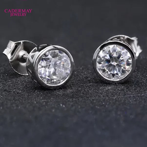 Rhodium Plated 925 Silver Moissanite Earrings 0.5CT Round Brilliant Cut Solitaire Moissanite Ear Studs Vintage Earings 2021