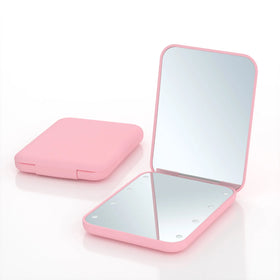 Custom Logo Portable Travel Beauty Foldable Tabletop Hand Square Led Light Mirrors Small Mini Makeup Pocket Mirror