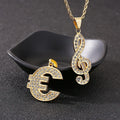 Personality Hip Hop Trendy Jewelry Stainless Steel Dainty Elegant Music Note Letter Euro Sign Pendant Men Women Necklace