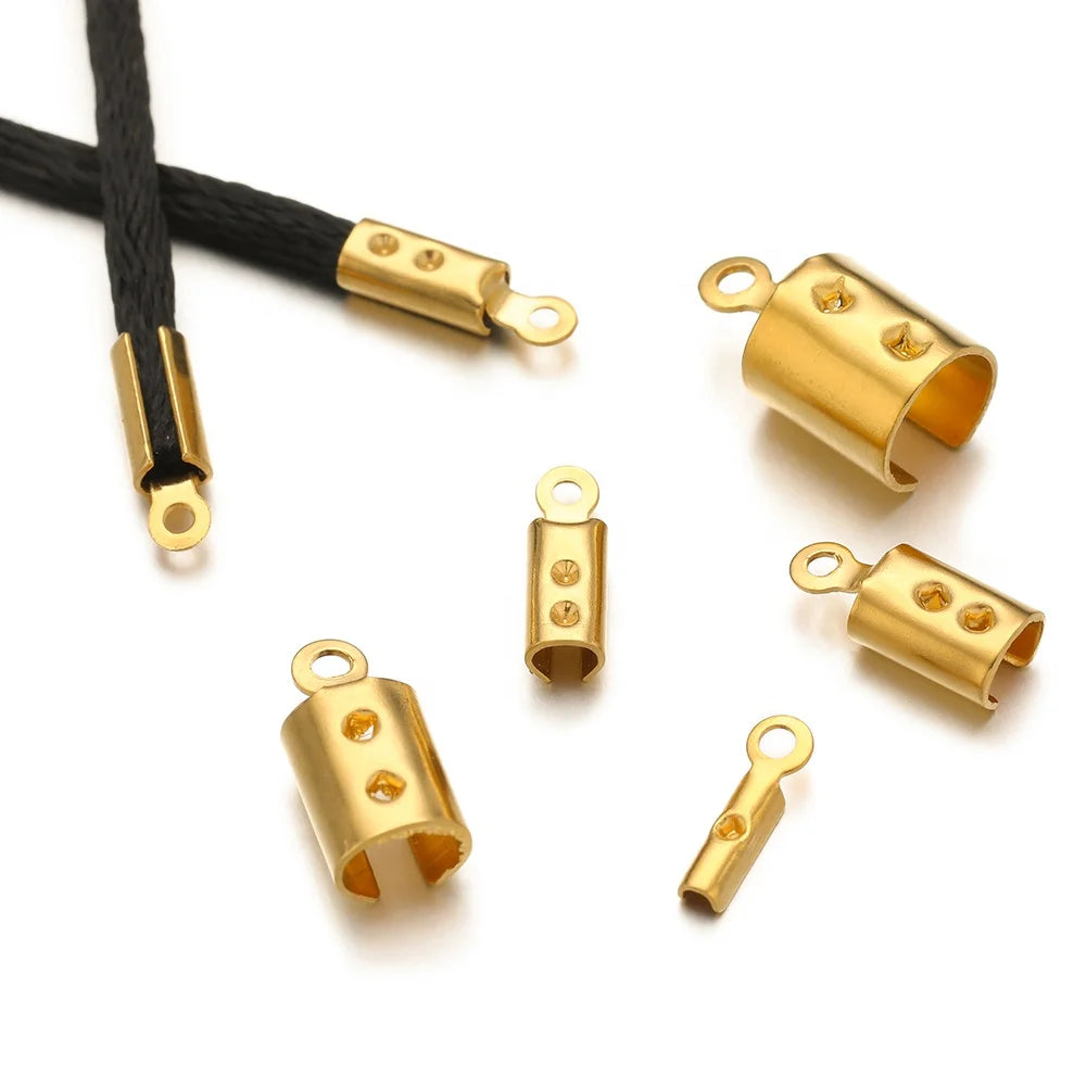 50 Pcs PVD Gold Plated Inner1/2/3/4/5 mm Single Hole Rope Clip Clasps for Diy Jewelry Making Necklace Bracelet Chain Accessories